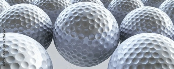 Fototapeta Multiple white spheres with dimples are arranged close together