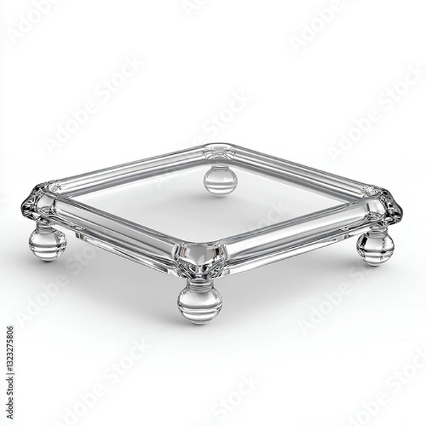 Fototapeta Elegant Silver Square Tray with Ornate Detailing and Ball Feet, Generative AI.