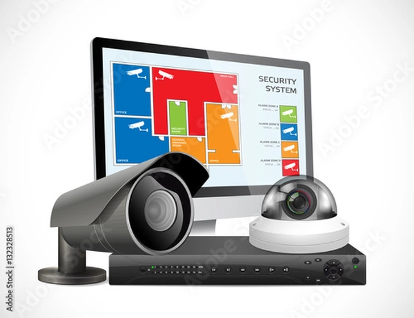 Fototapeta CCTV camera and DVR - digital video recorder - security system concept

