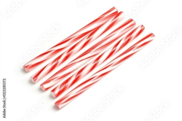Fototapeta Candy canes border frame on white background. Top view, copy space