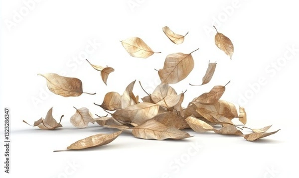 Fototapeta Isolate leaves movement falling slow down on white backgrounds 3d render