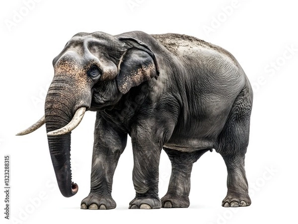 Fototapeta Gentle giant elephant standing proudly against a bright white background showcasing its majesty and strong presence