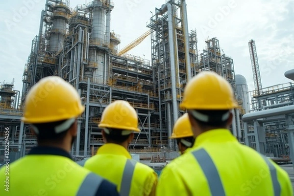 Fototapeta Engineers in yellow helmet and the best greetings with the warm handshake team Visit the website Modern construction and engineering concepts Safety at work in production and construction
