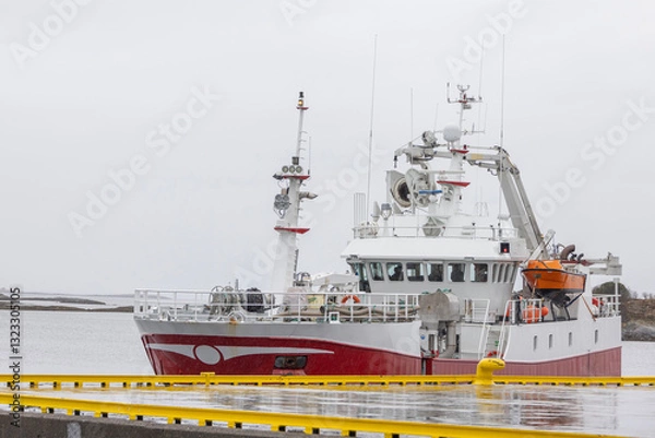 Fototapeta TUNFISK is a Fishing Vessel and is sailing under the flag of Norway. Here in Brønnøysund port,here in Brønnøysund port