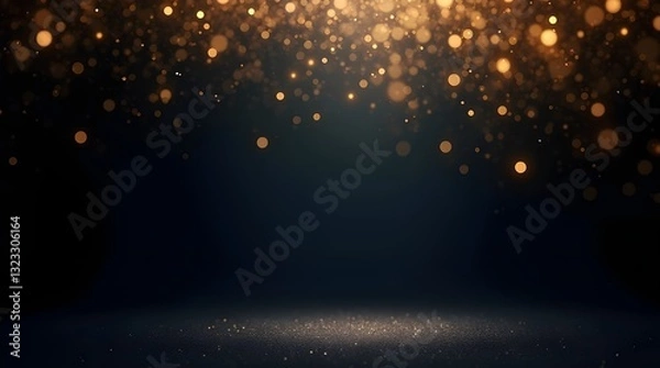 Fototapeta A Magical Night Sky Shimmering With Golden Stardust Descending Upon A Dark, Glittering Stage