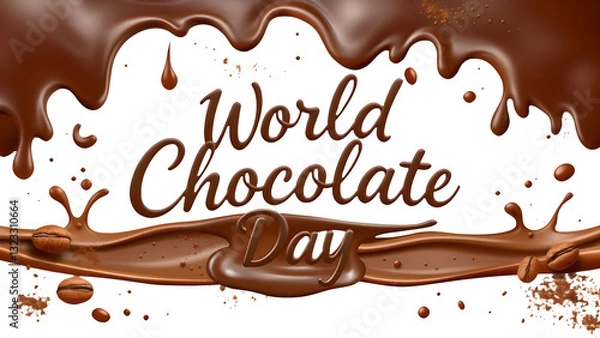 Fototapeta World Chocolate Day, International Chocolate Day, happy chocolate day  png, chocolate inscription on a transparent background, Cheerful chocolate day greeting card with swirl and text.
