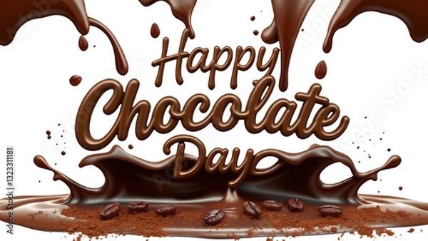 Fototapeta World Chocolate Day, International Chocolate Day, happy chocolate day  png, chocolate inscription on a transparent background, Cheerful chocolate day greeting card with swirl and text.