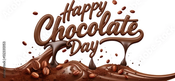 Fototapeta World Chocolate Day, International Chocolate Day, happy chocolate day  png, chocolate inscription on a transparent background, Cheerful chocolate day greeting card with swirl and text.