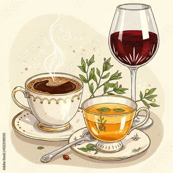 Fototapeta drinks. coffee, tea and wine. can be enjoyed with ice or not. all based on taste.