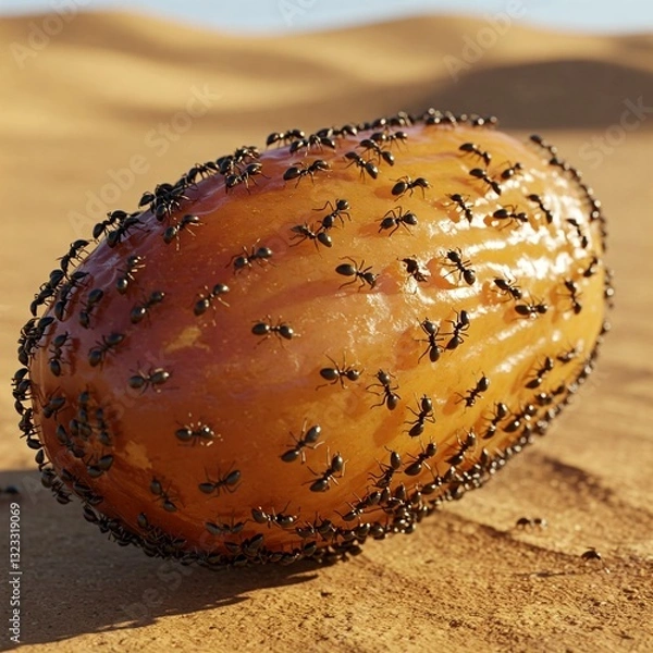 Fototapeta a dates fruit in the middle of the desert surrounded by ants