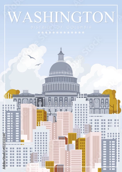 Obraz District of Columbia vector american poster. USA travel illustration. United States of America colorful greeting card. Washington DC