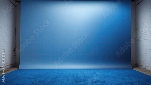 Fototapeta Blue gradient studio backdrop featuring a smooth transition from light to dark blue hues, filling the entire frame with an inviting, tranquil ambiance.