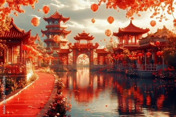 Fototapeta chinese lanterns at night