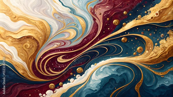 Fototapeta luid art abstract background with swirling colors like gold, maroon, and deep blue