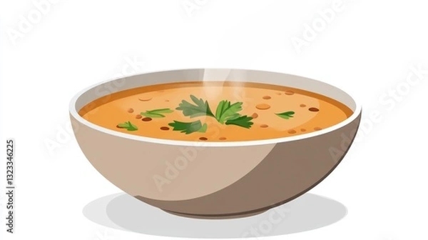 Fototapeta A delightful bowl of steaming homemade lentil soup with fresh garnish illustration