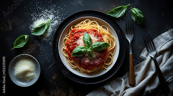 Fototapeta A delicious plate of spaghetti with tomato sauce