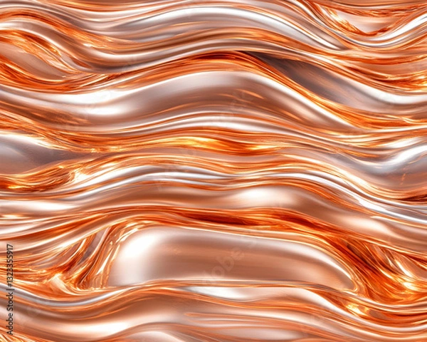 Fototapeta Abstract, flowing metallic waves in warm copper and rose gold tones