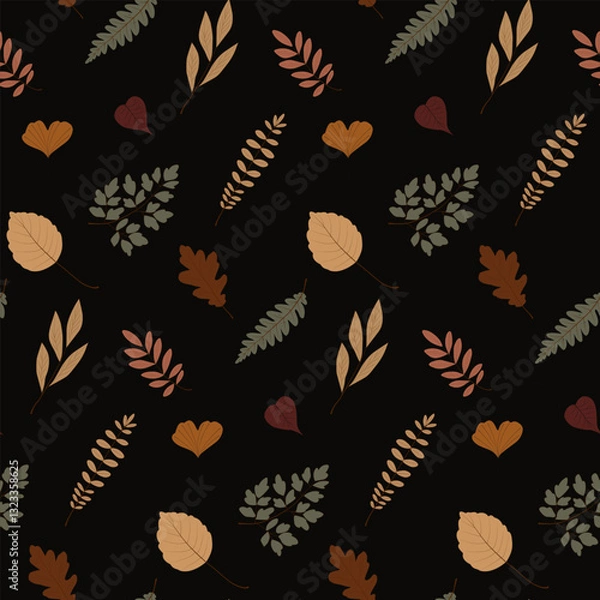 Obraz autumn leaves seamless vector pattern with dark background