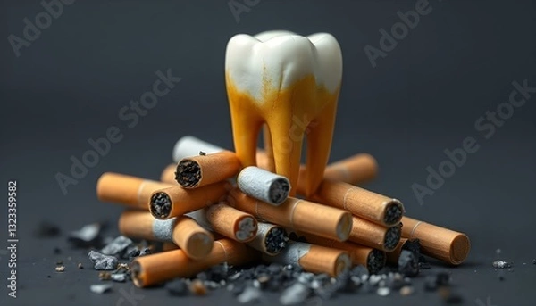 Fototapeta tooth placed between cigarette and ashtray