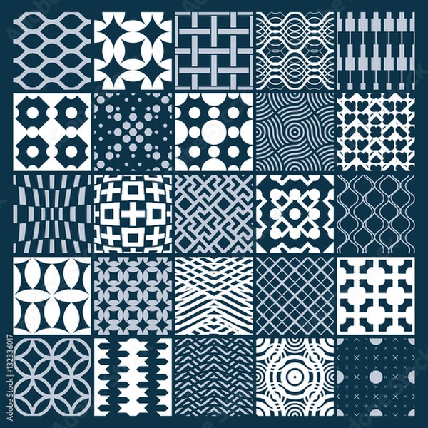 Fototapeta Vector ornamental black and white seamless backdrops set, geomet