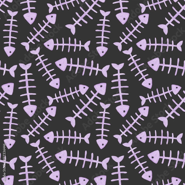 Obraz Fishbone. Watercolor seamless pattern