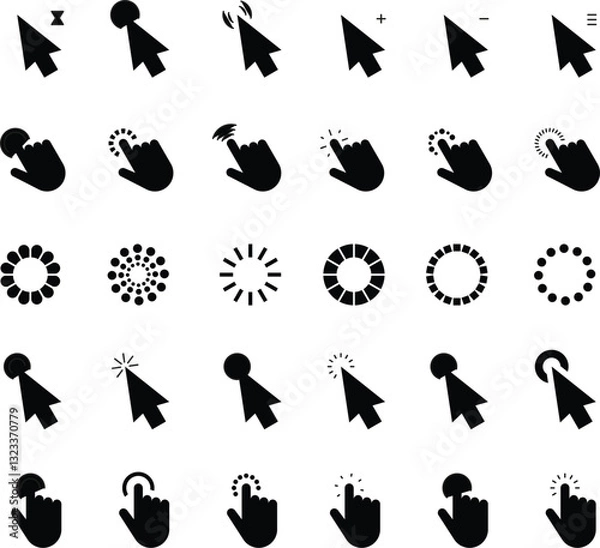 Obraz Computer mouse click cursor gray arrow icons set and loading icons. Cursor icon. Vector illustration. Mouse click cursor collection.
