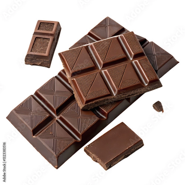 Fototapeta Pieces of Chocolate Bar Isolated on Transparent Background