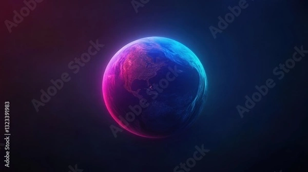 Fototapeta Stunning Abstract Representation of Earth with Vibrant Neon Colors Against a Dark Background for Creative Projects and Digital Art