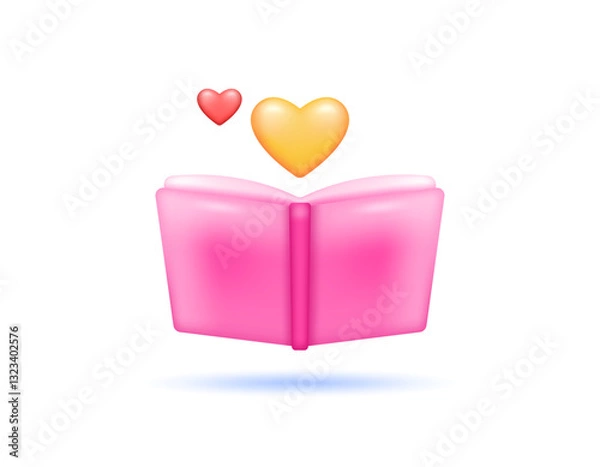 Fototapeta illustration of an open book with a heart. liking and enjoying reading a book. world book day concept. favorite and like. symbol or icon. minimalist 3d style design. element
