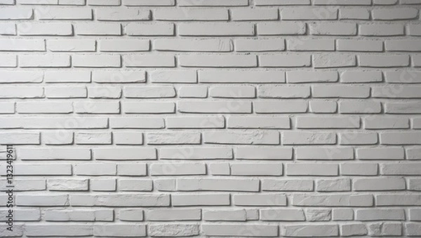 Fototapeta White brick wall texture with subtle shadowing, horizontal alignment, smooth surface, ideal for background use and text placement in design projects.