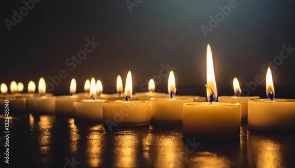 Fototapeta Candle flames flickering in a dark room