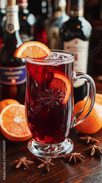Obraz Bright Citrus Drink Garnished With Orange Slices in a Lively Bar Setting During Evening Hours