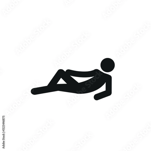 Fototapeta stick a man is lying, leaning on his arm, resting, a pictogram of a human figure, a flat vector illustration on a white background