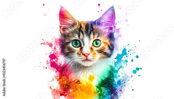 Fototapeta Rainbow Cat Colorful Kitten Art on transparent background