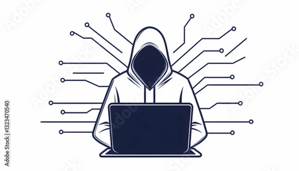 Fototapeta Anonymous Hacker Working on Laptop