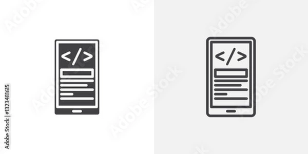 Fototapeta Mobile app development icons in filled and outline versions for ui designs
