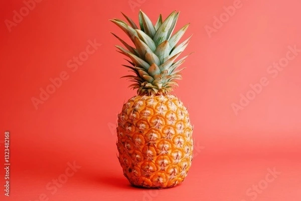 Obraz A single ripe pineapple stands against a vibrant red background