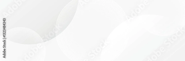 Fototapeta White geometric abstract background overlap layer on bright space with lines effect decoration. Modern graphic design element circles style concept for banner,