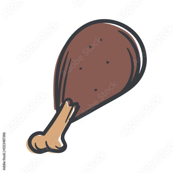 Fototapeta Chicken leg. Meat. Simple Vector Hand Drawn Illustration for Sticker, Print, Icon