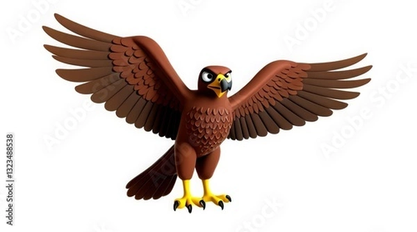 Obraz Dynamic cartoon eagle with open wings in flight