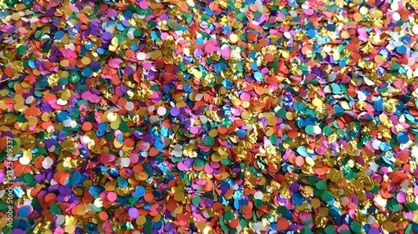 Fototapeta Colorful Glittering Confetti Spread Across a Surface Creating a Festive Atmosphere
