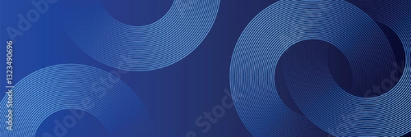 Fototapeta Blue abstract background with glowing circles. Swirl circular lines pattern. Geometric spiral. Twirl element. Modern graphic design. Futuristic technology concept.
