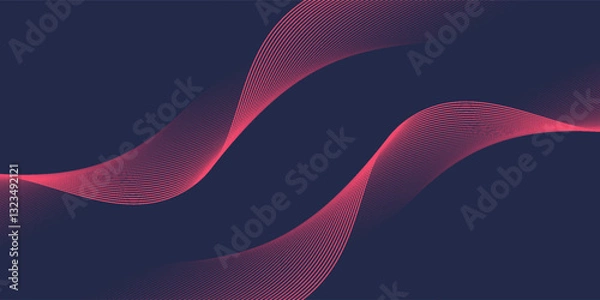 Fototapeta Thin line wavy background. Abstract black lines wave curve motion on white background vector. Red abstract wave thin curved lines graphic for design