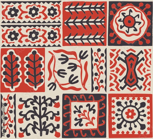 Fototapeta Seamless geometric pattern. Ornament in folk style. Ethnic and tribal motifs. Print for children's textiles, decor. Vector illustration.