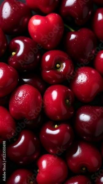 Obraz Close Up of Fresh Red Cherries with Stems Detailed Fruit Texture