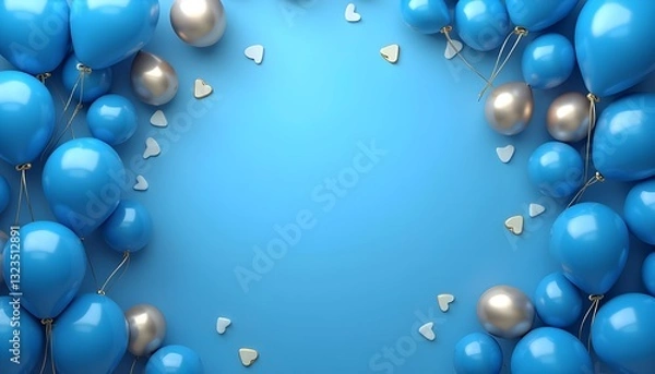 Fototapeta Celebration party banner with Blue color balloons background.