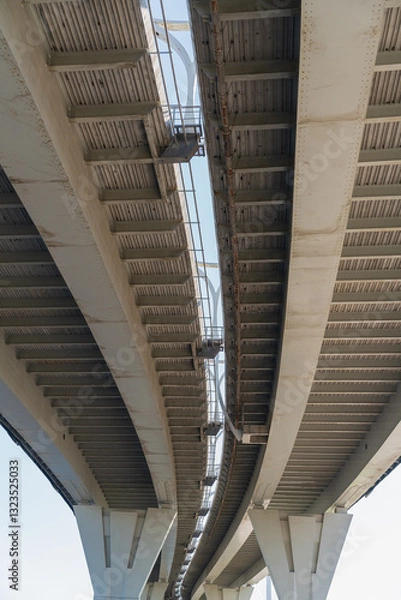 Fototapeta modern reinforced concrete bridge, bottom view - image. High quality photo