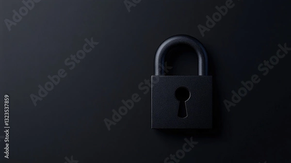 Fototapeta A simple matte black padlock isolated on a dark background symbolizing security privacy and protection in a minimalist style  
