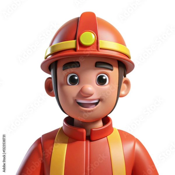 Fototapeta A cheerful cartoon character wearing a red hard hat and orange work uniform, exuding a friendly and approachable demeanor, illustration of 3d rendering.