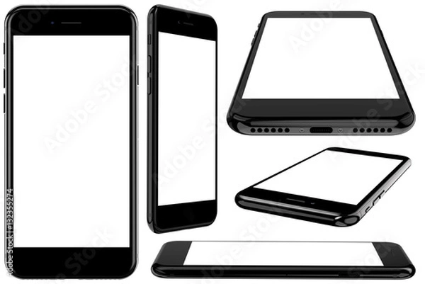 Obraz Smartphone with blank screen and isolated on the white background, high resolution, detailed image.